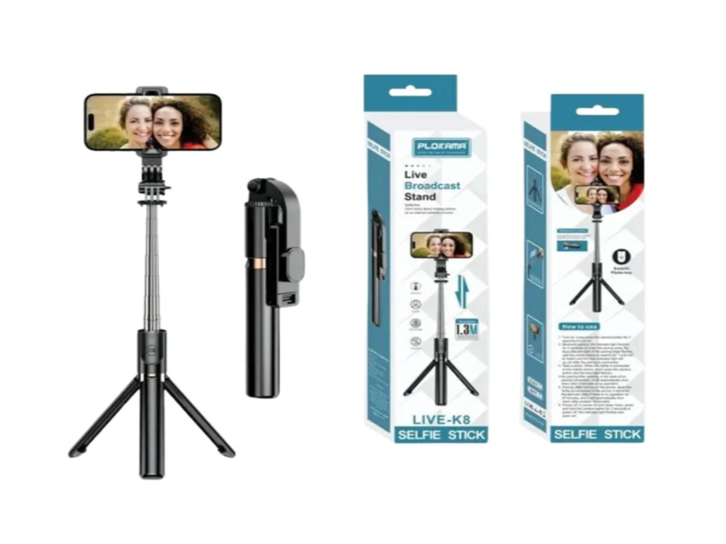 445d588e-141c-4705-9f0c-1bf0cf92bb2a PLOXRMA Live-K8 – Selfie Stick with Tripod Stand - Image 1