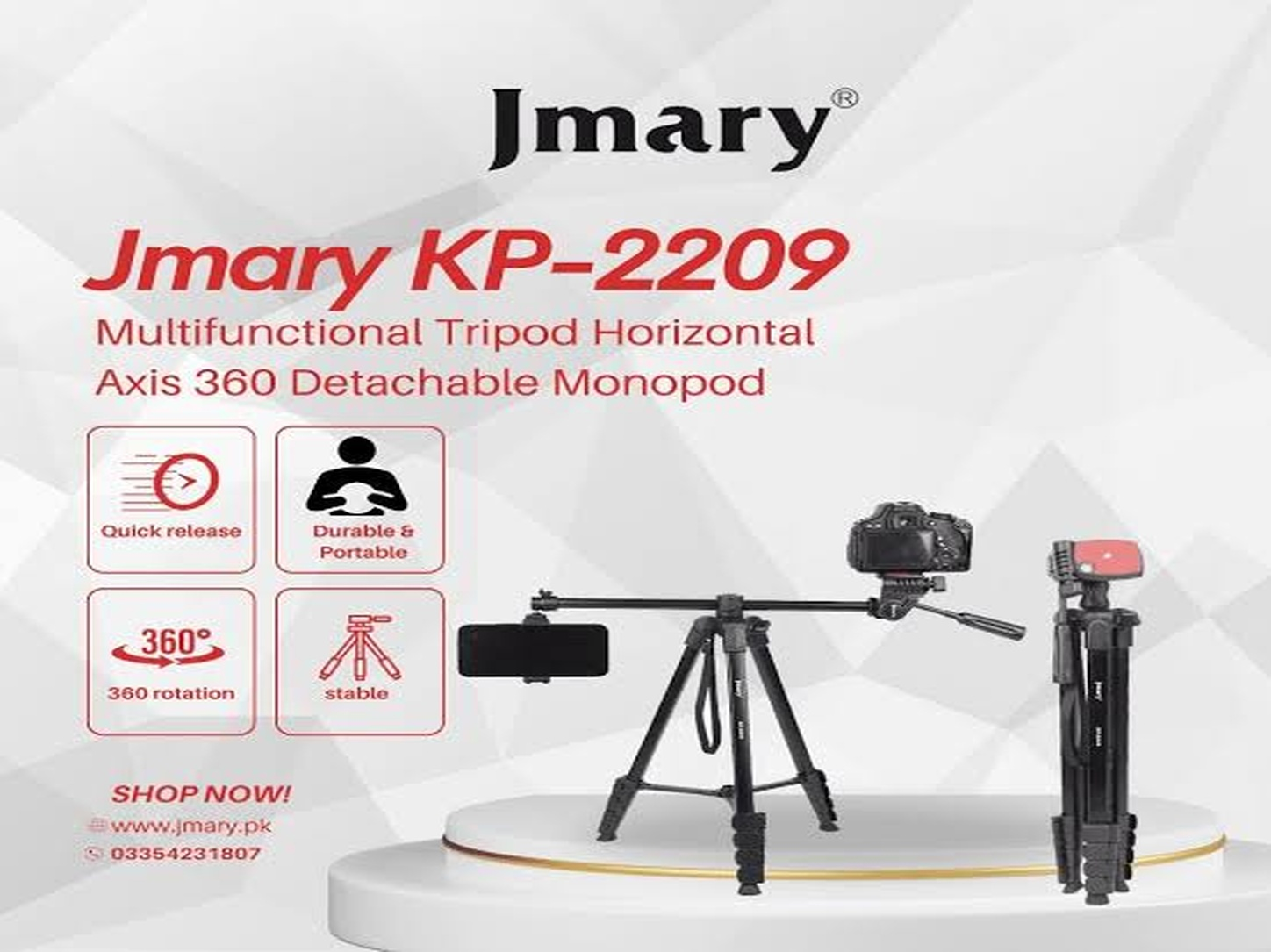 70e506d8-8b87-443c-b3ea-bd4701b9e360 Jmary KP-2209 – Multifunctional Tripod with 360° Detachable Monopod - Image 1