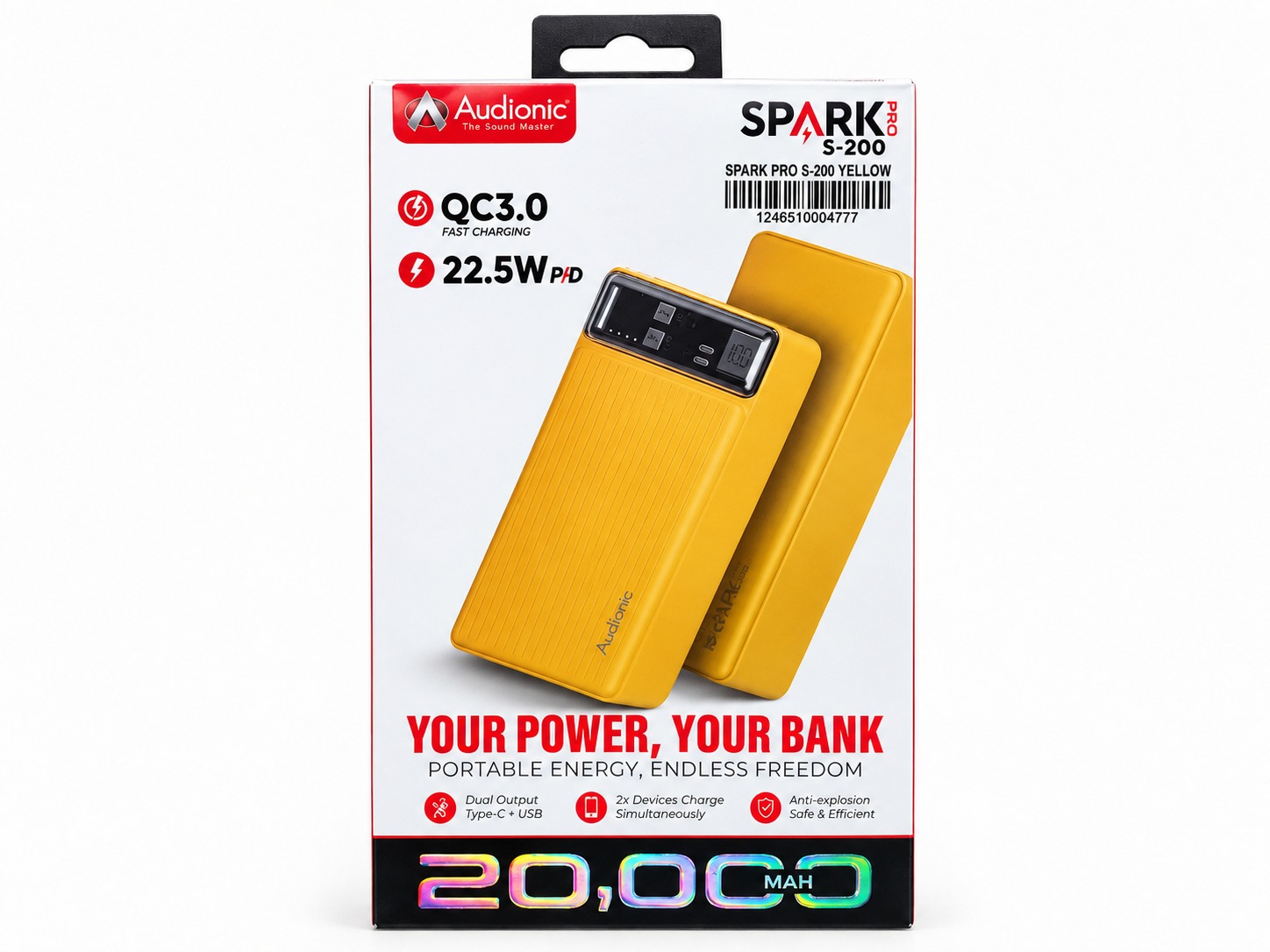 WhatsApp Image 2026-09-09 at 4.25.54 PM Audionic Spark Pro S-200 20000mAh Power Bank – Yellow - Image 1